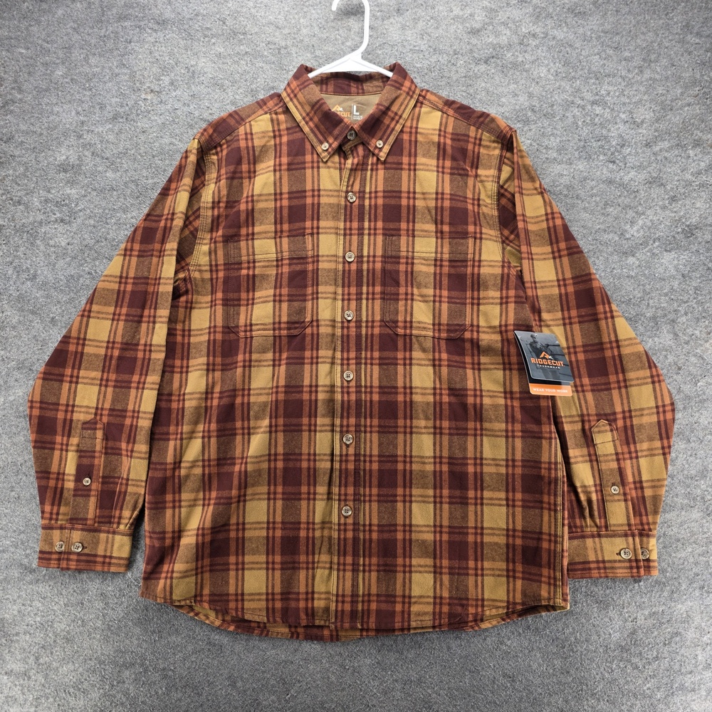 Ridgecut Shirt Mens L Yellow Plaid Flannel Long Sleeve Button Up Heavyweight